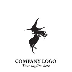 Mystical Black Witch Logo Symbol on White Background for Modern Magical Branding Design Effects