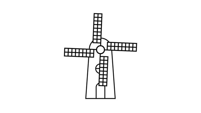 Windmill rotating, mill farm simple icons animated windmill propeller barn farm icon isolated 4k looping