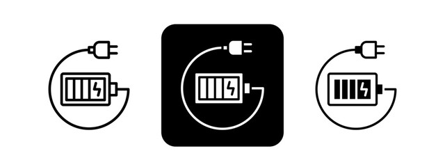 Electric Charging  Solid color and black line drawing vector illustration set