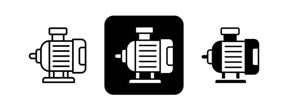 Electric Motor  Solid color and black line drawing vector illustration set