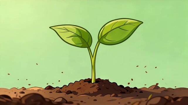 Growing plant sprout animation loop in clean flat vector eco friendly cartoon style