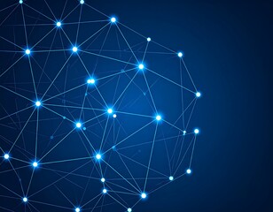 Abstract network of interconnected nodes on a blue background.