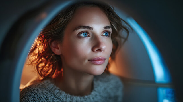 woman patient undergoing MRI or CT scan in hospital imaging machine medical professional staff healthcare technology diagnostic imaging clinical examination treatment - Powered by Adobe