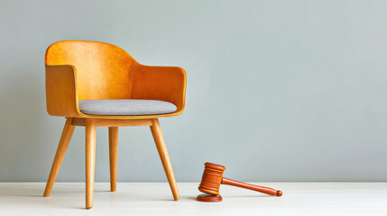 Wooden chair with gavel on floor near wall government shutdown evokes legal and political tension