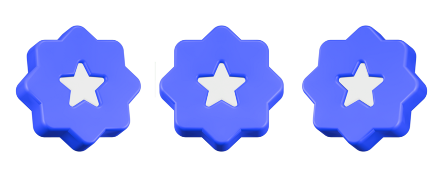 3d rendering icon white star blue button