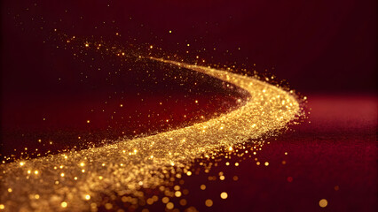 Golden sparkle trail on dark red background