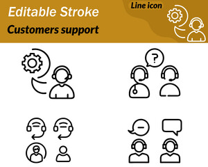 A clean vector icon showing a customer service headset with a microphone and a simple user silhouette in the center. The minimal outline represents communication help and support ideal for service. 