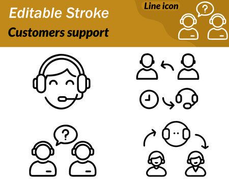 A simple vector icon featuring a user silhouette wearing a headset with a microphone communication and assistance. The clean outline represents help service, guidance, and customer support.