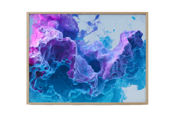 Abstract swirling ink cloud in vibrant purple and blue tones isolated on transparent background