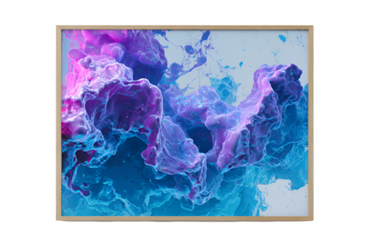 Abstract swirling ink cloud in vibrant purple and blue tones isolated on transparent background