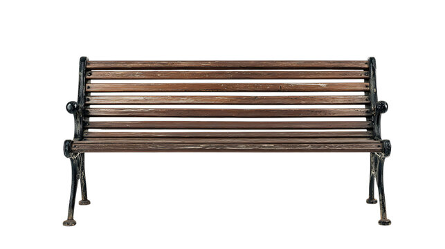 Old wooden park bench with dark metal frame isolated on transparent background - Powered by Adobe