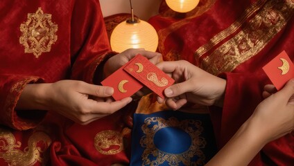 Close-up of hands holding tarot cards, fortune telling concept.