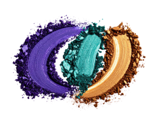Swatched, colorful eyeshadows in purple, teal, and gold