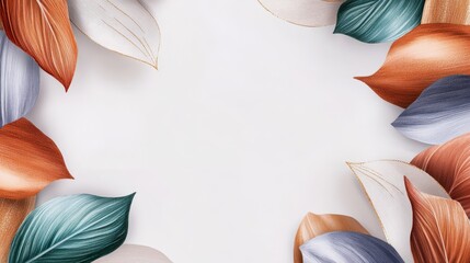Vibrant colorful leaves arrayed on clean white background nature's beauty display art.