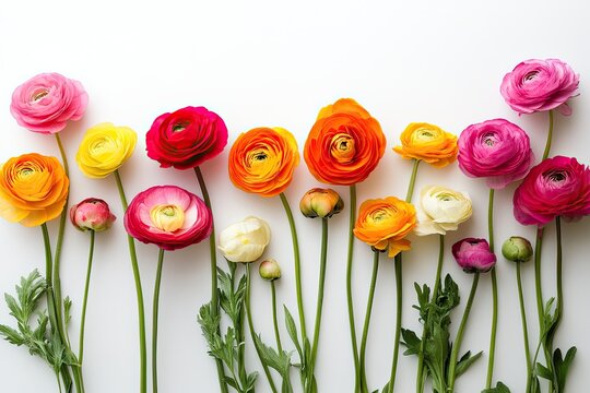 A vibrant display of flowers in a garden, with a variety of colors and shapes, including pink, yellow, orange, and white blooms, as well as some buds still in the process of blooming.