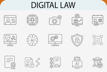 digital law line icon set, cyber security data regulation vector concept