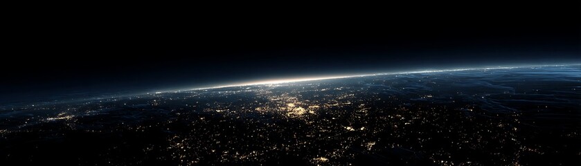 Naklejka premium Illuminated terrestrial surface visible from high altitude against the dark expanse of space.