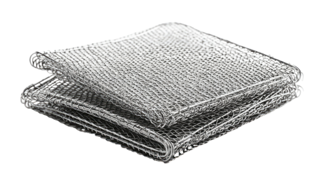 Scourer stainless steel wire mesh with durable metal scrub texture strong cleaning tool abrasive kitchen accessory detail isolated on white background