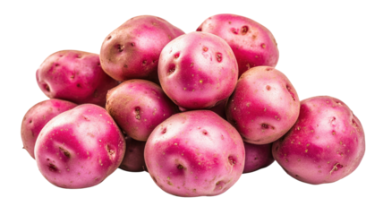 Red potatoes with fresh earthy skin natural starchy tubers rustic harvest vegetable detailed root crop texture isolated on white background