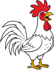 Cartoon rooster illustration, expressive farm bird, crowing chicken character, colorful poultry mascot, animated animal design, children’s theme, flat vector