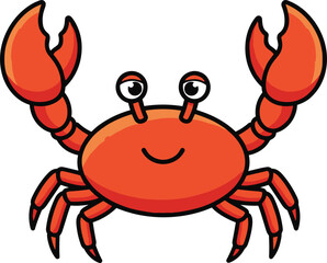 Cartoon red crab, smiling sea creature, marine animal icon, ocean wildlife design, playful aquatic character, beach theme asset, flat vector