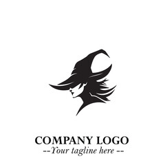 Obraz premium Mystical Black Witch Logo Symbol on White Background for Modern Magical Branding Design Effects