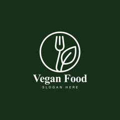 Eco Friendly vegan food and fork logo vector template focuses on simplicity, elegance, and ease of recognition.