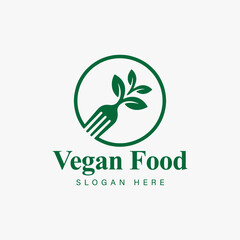 Eco Friendly vegan food and fork logo vector template focuses on simplicity, elegance, and ease of recognition.