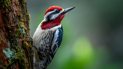 woodpecker on a tree trunk in a tranquil woodland setting capturing authentic wildlife behavior
