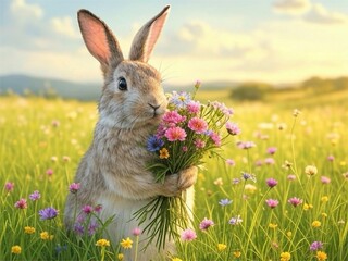 花束を持ったウサギ　B