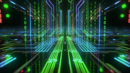 Abstract technology background with digital binary code and circuit board lines - Powered by Adobe