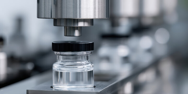Laboratory automation vial sealing stainless precision sterile pharma machine closeup Efficient - Powered by Adobe