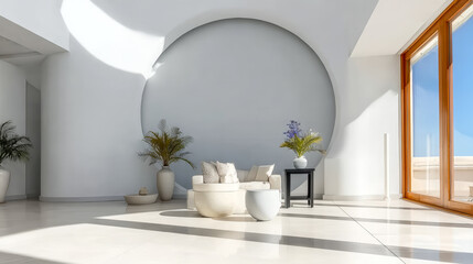 Modern living room with bright natural light and minimalist design in a contemporary home