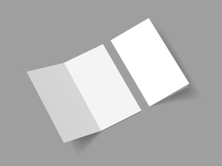 Half fold brochure blank white template for mockup and presentation design. Slim vertical half folded brochure on gray. Euro postcard mockup
