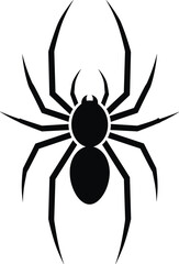 Spider silhouette illustration, symmetrical eight leg design, cephalothorax and abdomen structure, arachnid graphic, Halloween decoration, flat vector graphic