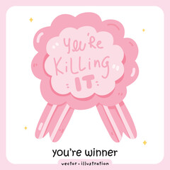 Cute Pink Winner Ribbon Badge with 
