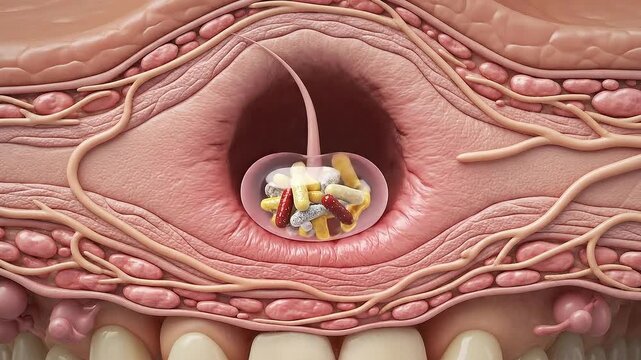 Close Up Microscopic View of Infected Pimple Exploding With Pus and Debris Illustrating Skin Dermatology and Medical Conditions