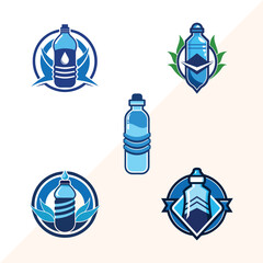 Water Bottle Logo Set Modern Hydration Icon Collection.
