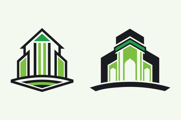 Modern Green Building & Mosque Logo Vector.