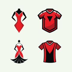Red Fashion Dress & Jersey Vector Icons.