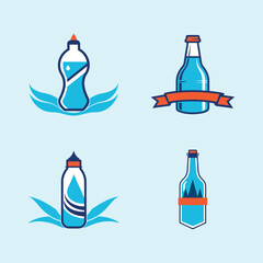Water Bottle Logo Pack Clean Hydration and Drink Icon Set.