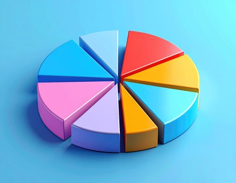 Colorful pie chart, sections slightly raised on blue ground - Powered by Adobe