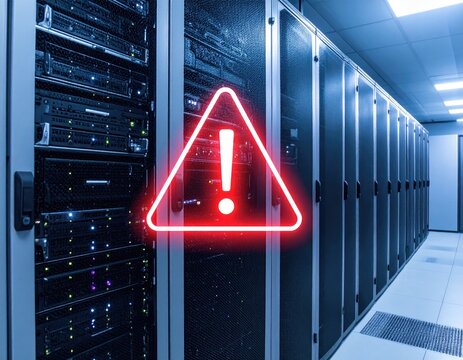 Server racks, glowing caution - Powered by Adobe