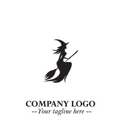 Mystical Black Witch Logo Symbol on White Background for Modern Magical Branding Design Effects