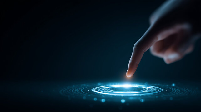 Hand touch digital hud interface futuristic technology background of virtual computer screen display ui future concept or cyber communication hologram and innovation internet system on vr cyberspace - Powered by Adobe