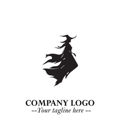 Mystical Black Witch Logo Symbol on White Background for Modern Magical Branding Design Effects