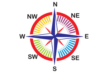 Compass colorful detailed image. Marine or ship transportation guide icon.