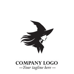 Mystical Black Witch Logo Symbol on White Background for Modern Magical Branding Design Effects