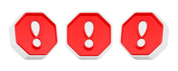 3d rendering icon white alert red button