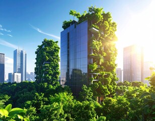 Obraz premium Green building blends nature into city